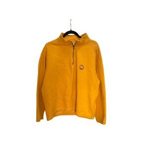 Earthbound Trading Co Smiley Face Quarter Zip Pullover Mustard Yellow S/M